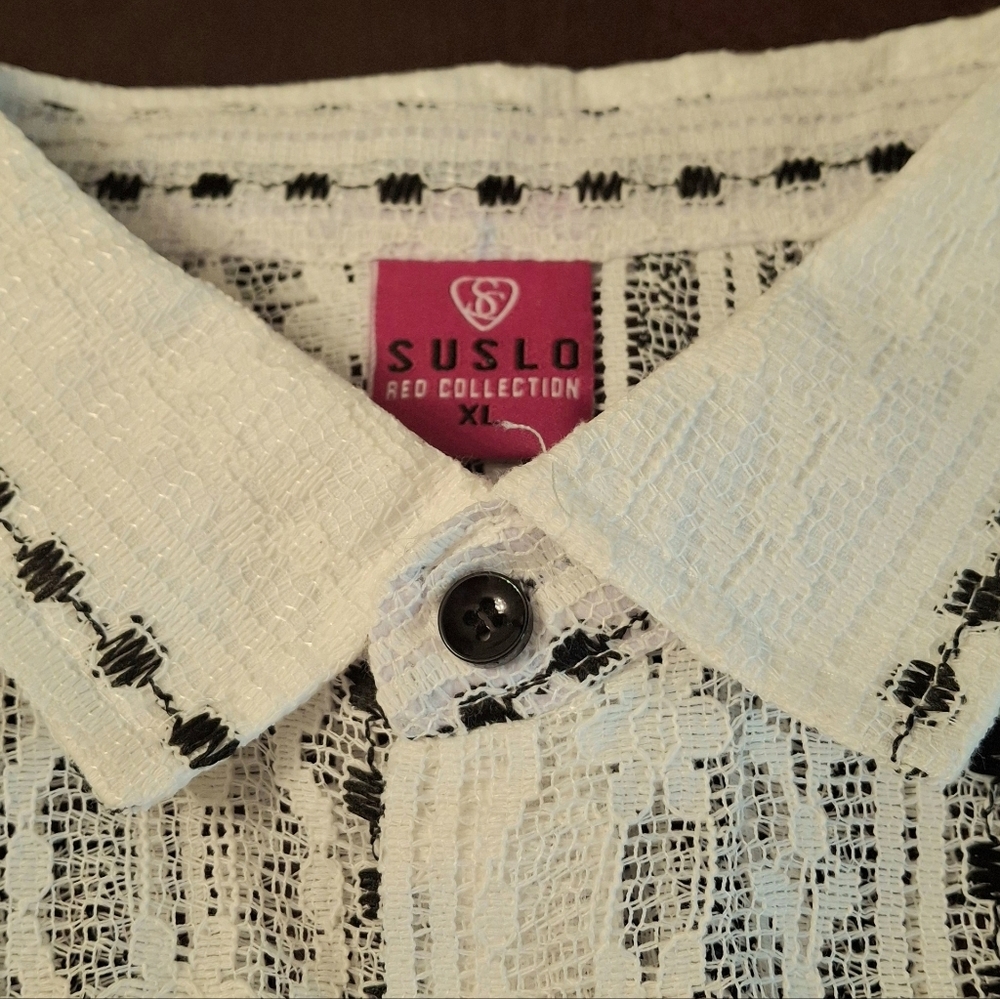Suslo Collection Sexy Sheer White Floral Lace Button Sleeved Shirt Men Size XL - Picture 10 of 16